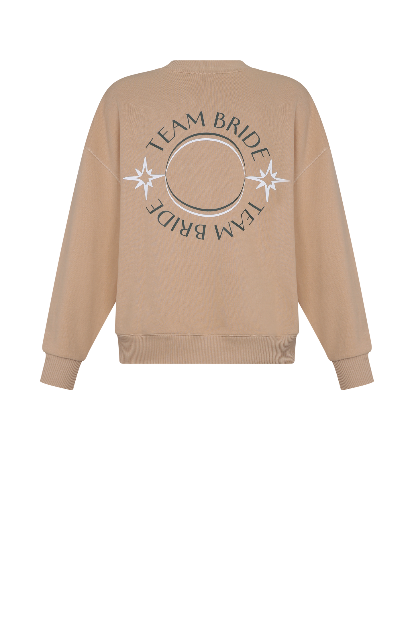 Polera Kyle oversize de algodón beige frase "Team Bride" Clubmatte vista posterior