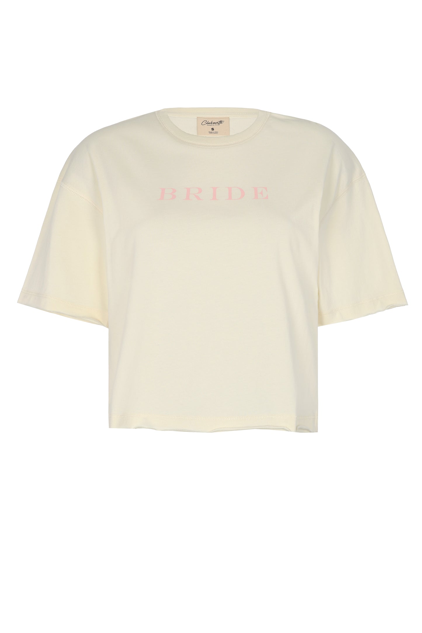 Polo Emma de algodón en color crudo, frase en relieve "Bride" Clubmatte