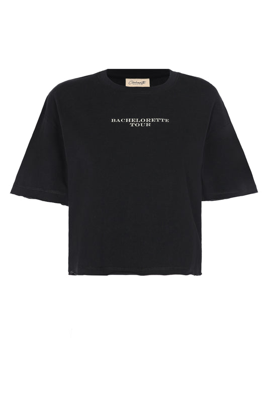 Polo Emily básico de algodón negro, detalle en relieve " Bachelorette Tour" Clubmatte