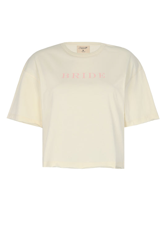 Polo Emma de algodón en color crudo, frase en relieve "Bride"  Clubmatte