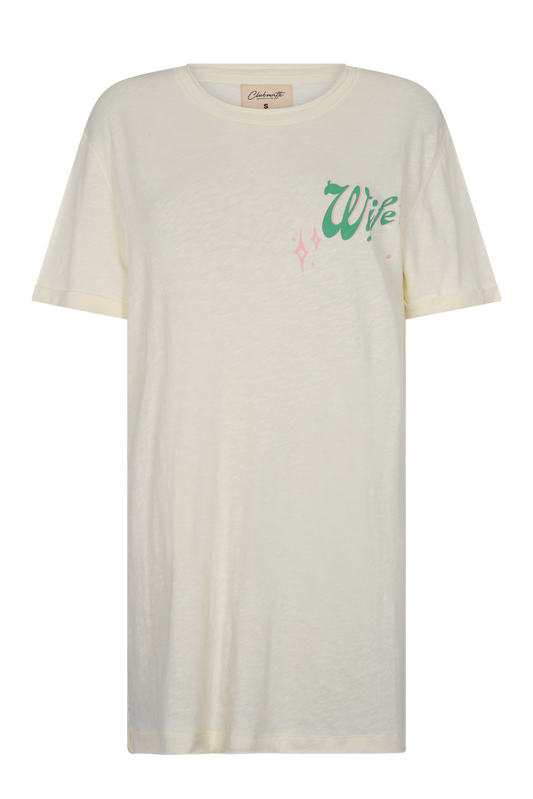 Túnica Lola ligera de algodón nude con estampado frontal "Wife" Clubmatte