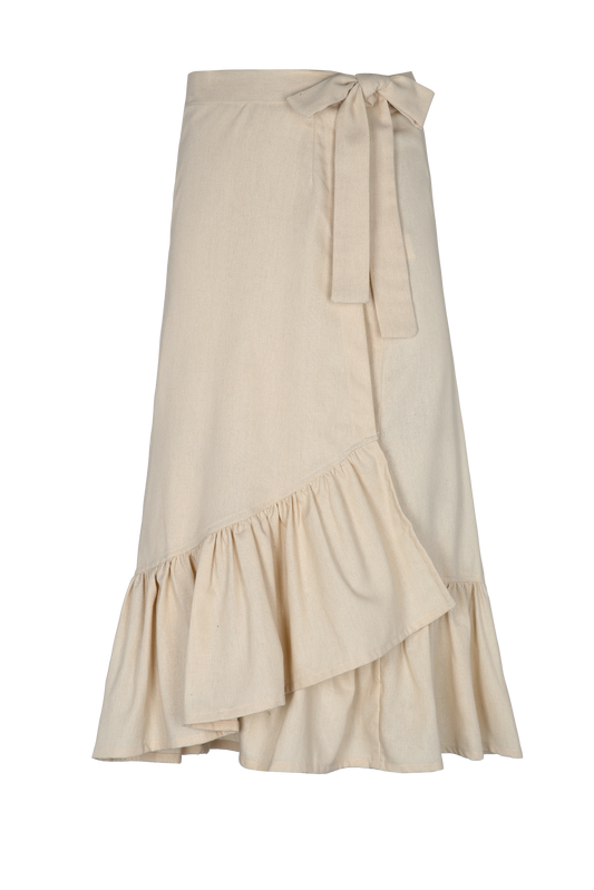 Falda Stella – falda midi de lino beige Clubmatte vista frontal