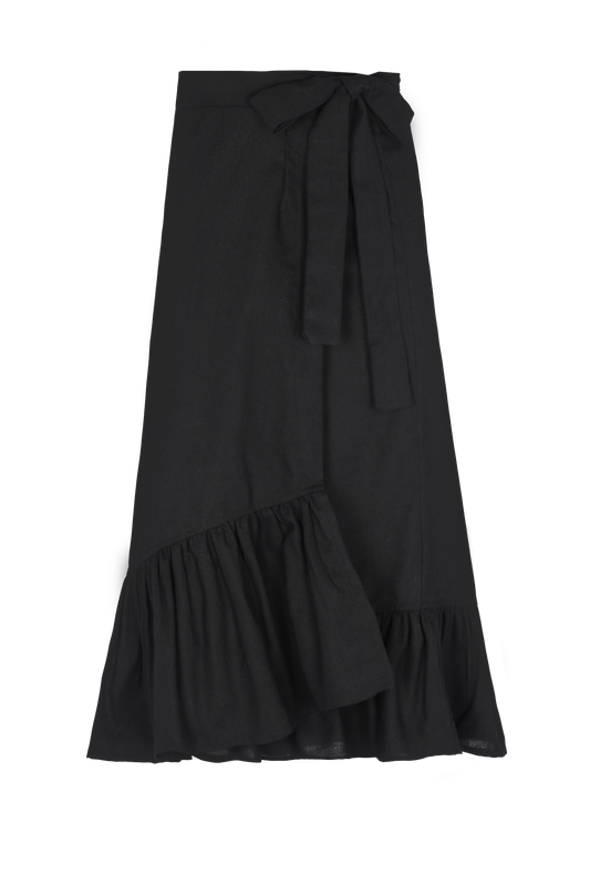  Falda Stella – falda midi de lino negro Clubmatte vista frontal