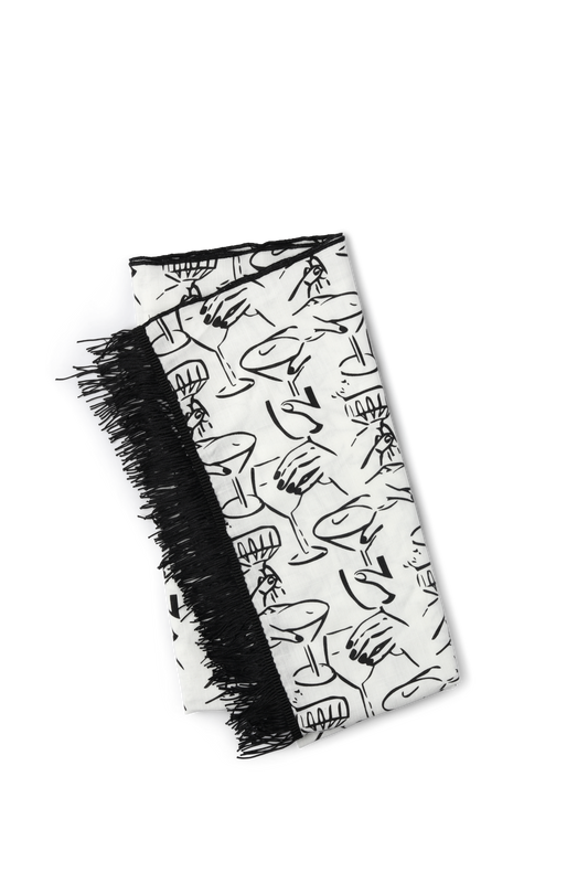 Pareo Sophia – accesorio de lino blanco y negro con estampados Clubmatte