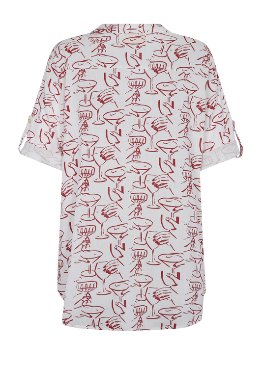 Túnica Olivia – túnica ligera de lino blanco y estampados clubmatte vista posterior